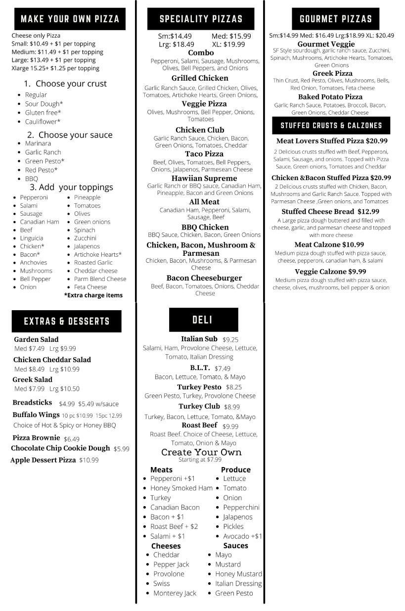 Bob's Take N Bake Pizza Menu for the Ceres Location